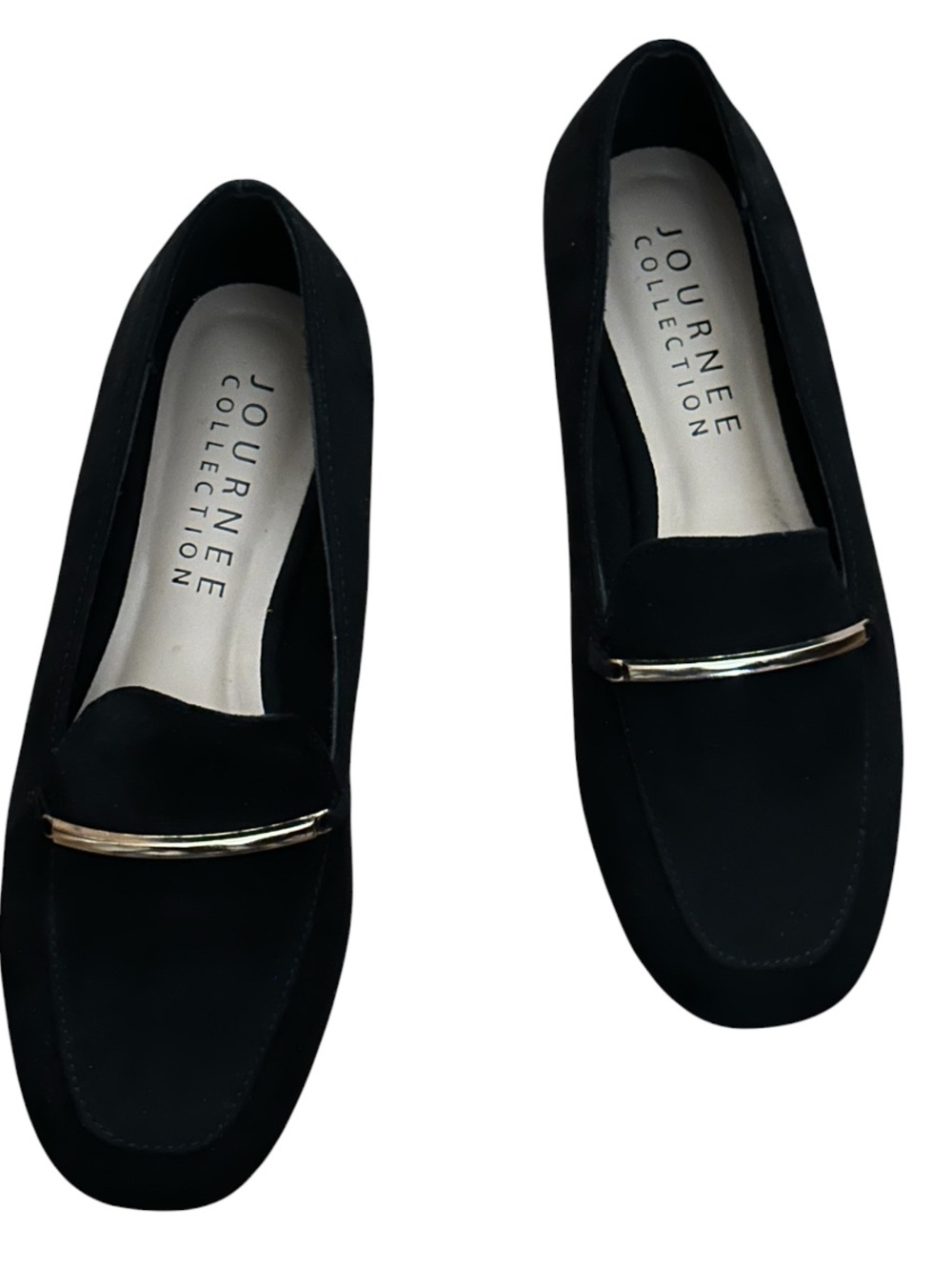 Journee Collection Black Suede Loafers with Gold Accent